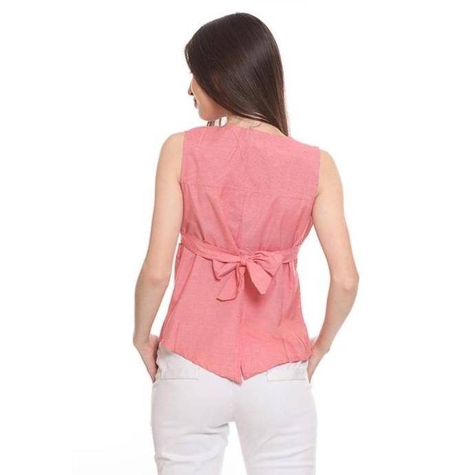Basix - Birdella Sleeveless Blouse Pink - Atasan Tanpa Lengan V-Neck
