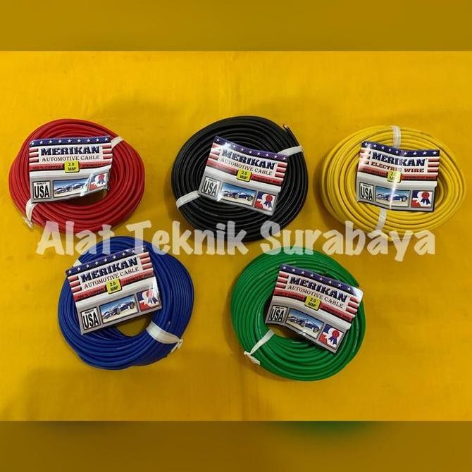 TERBARU - KABEL MERIKAN 2 ; 3 ; 4 MM BIRU HIJAU HITAM KUNING MERAH LAMPU LISTRIK MOTOR ROLL ROL AUTO
