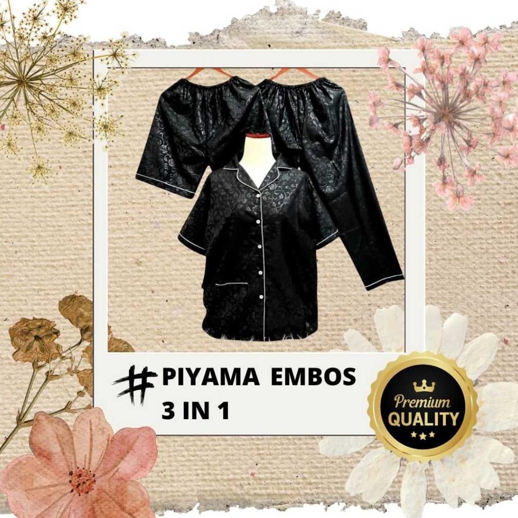 Baju Tidur Wanita dewasa setelan piyama embos 3 in 1 ukuran M , L, XL, XXL MURAH