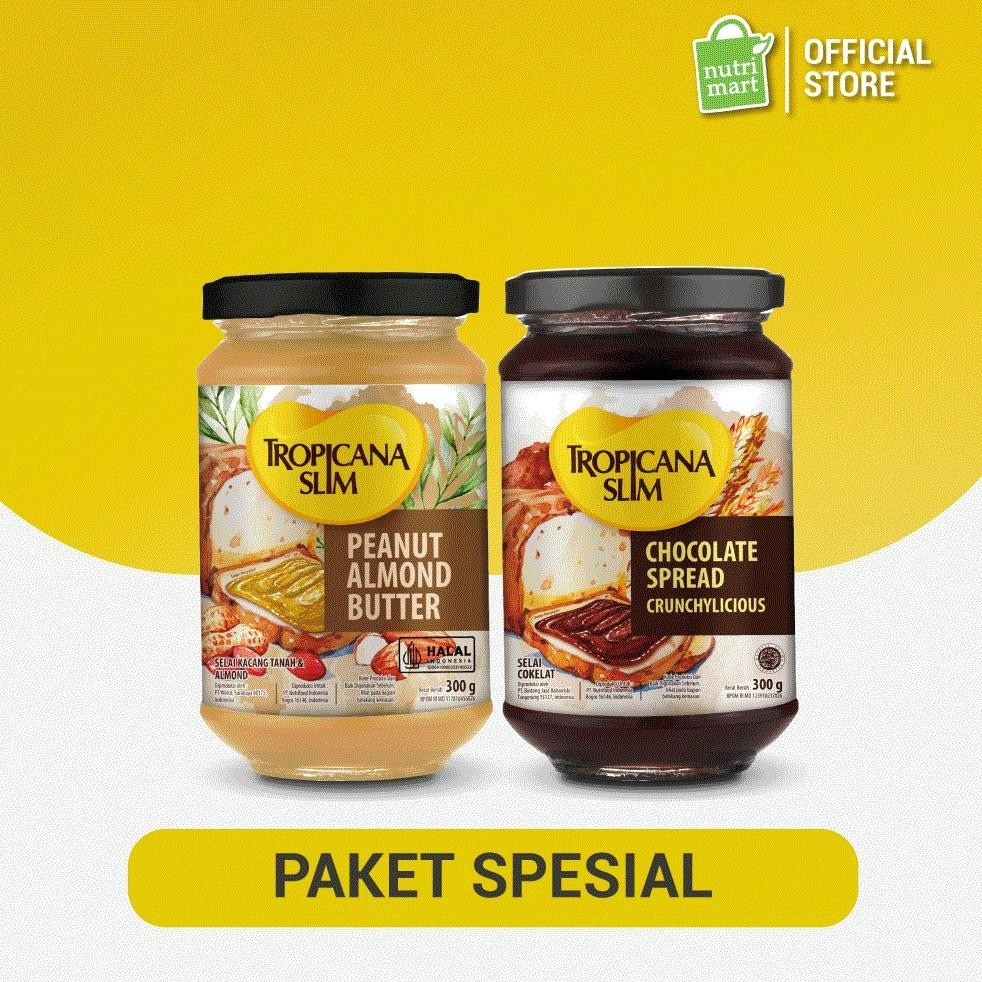 

Duo Rasa - Tropicana Slim Peanut Almond Butter Spread Jam 300 gram & Tropicana Slim Chocolate Spread 300 gram