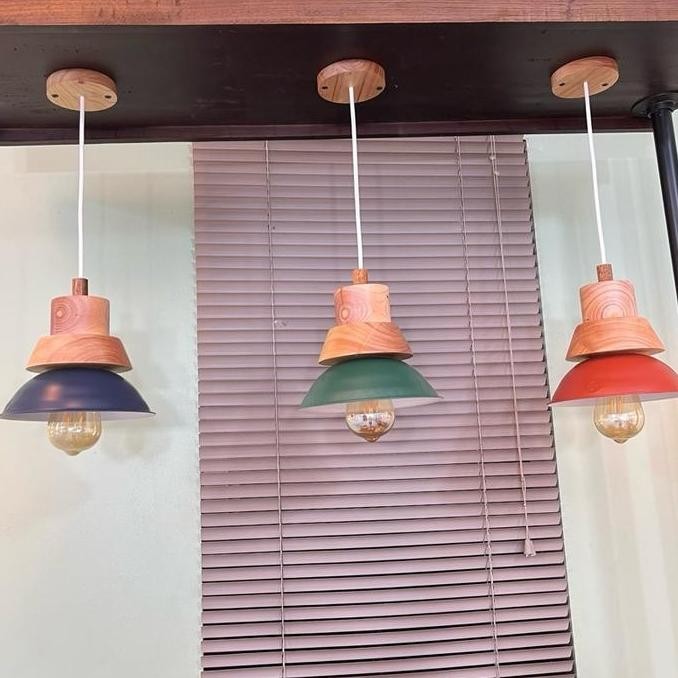 Lampu Gantung Minimalis Metal Wood Vintage Retro Industrial Kayu New Stok