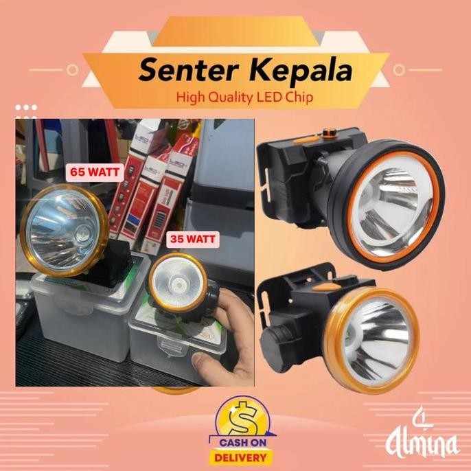 Senter Kepala 35Watt 65Watt Super Terang Senter 35 Watt 65 Watt Bisa Di Cas Cahaya Putih New Stok