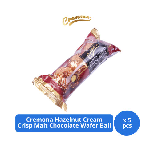 

Cremona Hazelnut Cream Crisp Malt Chocolate Wafer Ball T3 (3s @ 12gr) x 5 pcs