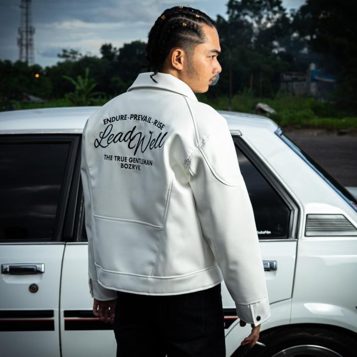 FF BOZRVK - LEATHER JAKET - JAKET KULIT PRIA BOXY CUT LEAD WELL WHITE BONE