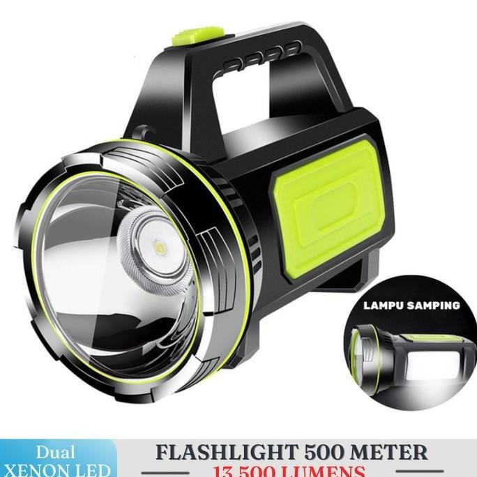Senter Led Besar Super Terang Jarak Jauh Rechargeable Baterai Cas Usb New Stok