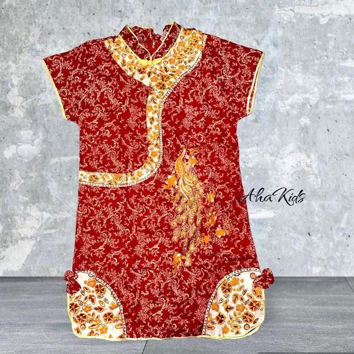 DF123 - BAJU CINA SHANGHAI DRESS ANAK PEREMPUAN MOTIF BURUNG MERAK FULL BUNGA CORAK/DRESS CINA ANAK 