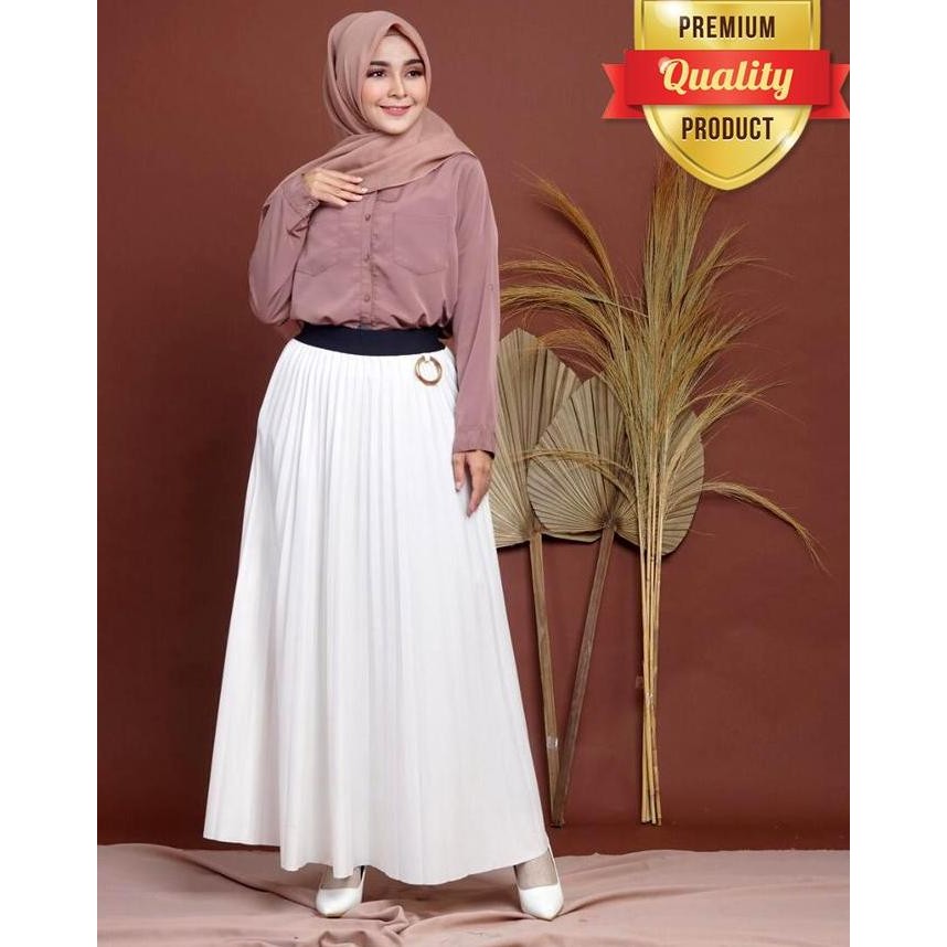 Rok Plisket Umbrella Ring Velvet Premium Import - Putih