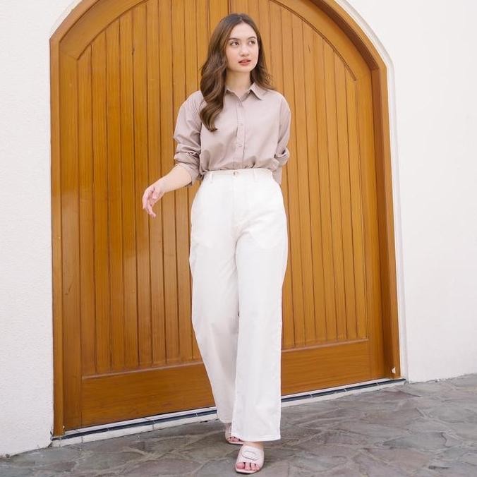 Casual Culotte Zipper - Celana Panjang Basic Linen Wanita Kulot Kain
