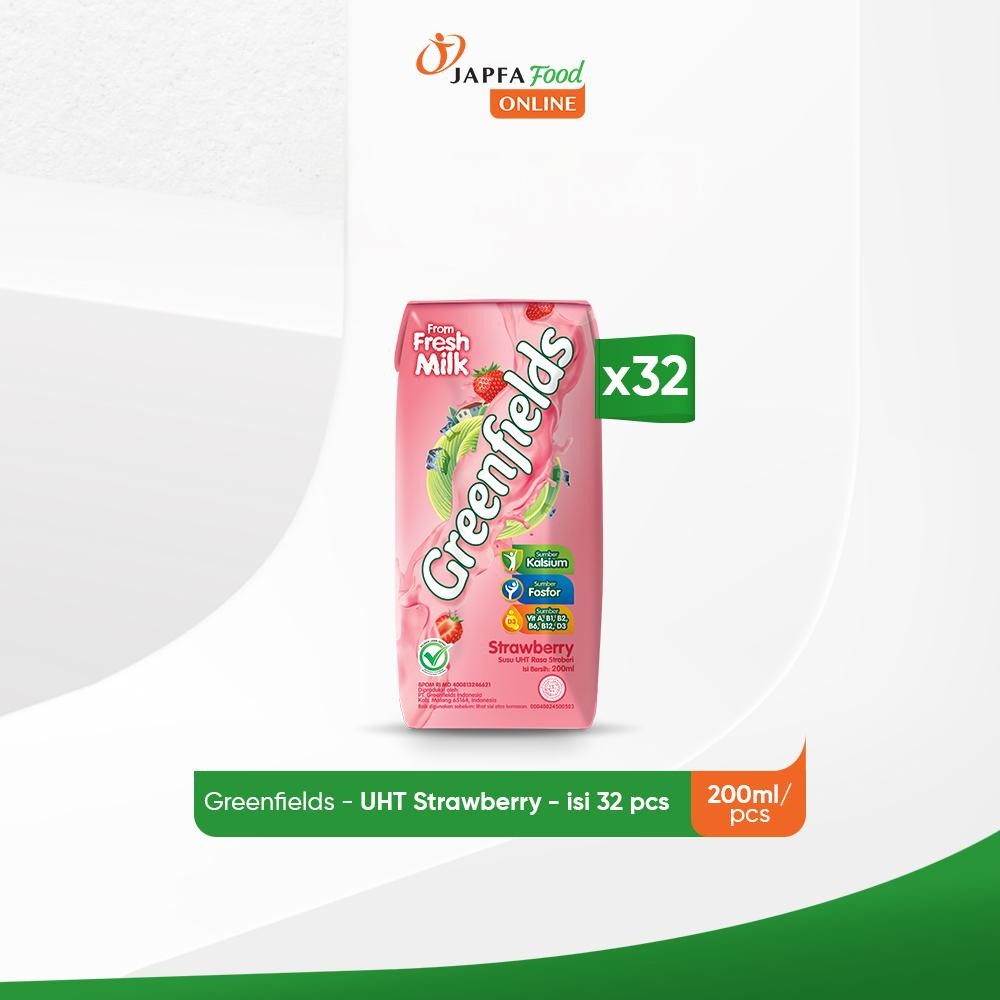 

Greenfields Susu UHT Strawberry 200 ml - isi 32 pcs - 100% Fresh Milk dari Greenfields Farm