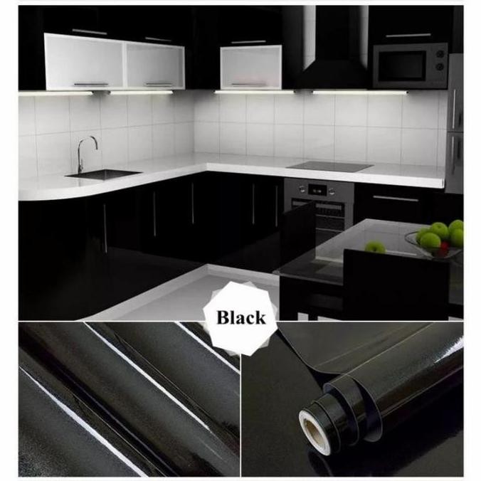 DF202>> Stiker skotlet Kichenset Pelapis Furniture motif hitam glossy polos