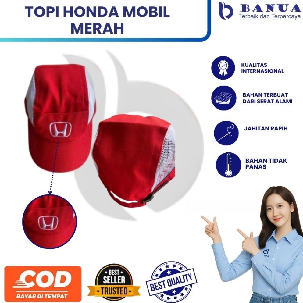 Topi Honda Mobil Merah | Topi Mekanik Honda Mobil | Topi Honda Mobil | Topi Bengkel Mobil Merah