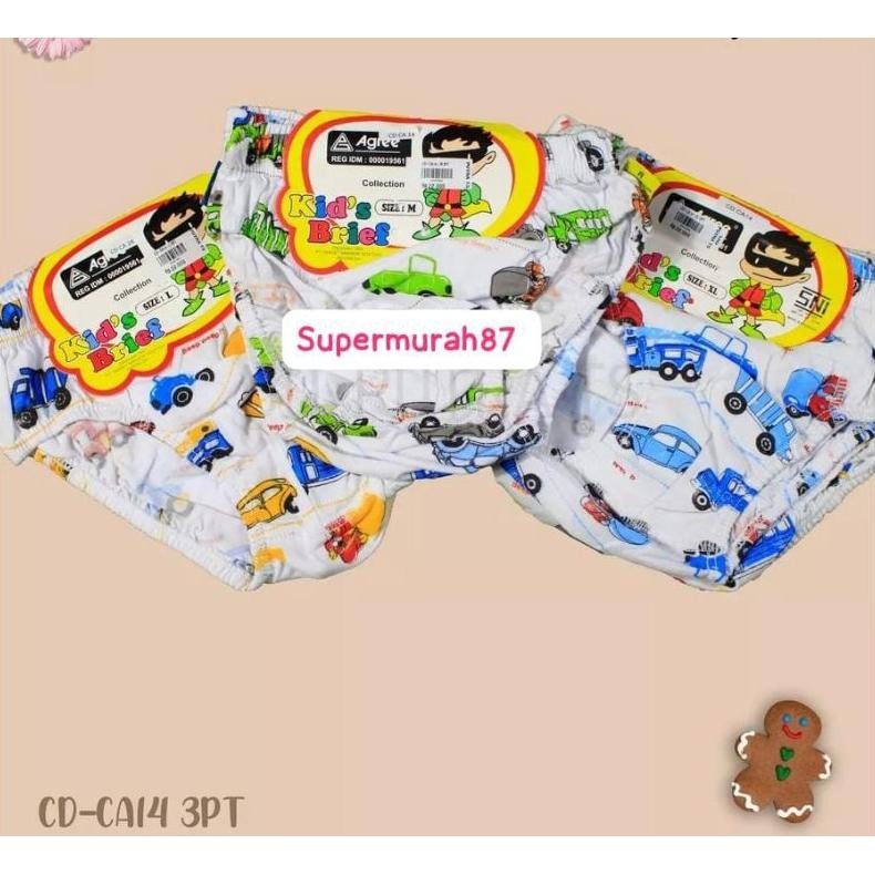 Gha-65 [ 3Pcs ]Celana Dalam Anak Cowok Agree Putih | Cd Agree Kids Motif Mobil Gha-65