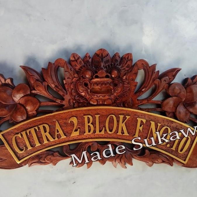 ~~~~~] Papan nama dinding kayu ukiran barong bunga bali