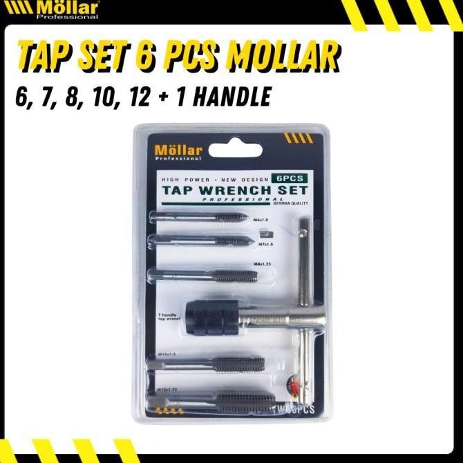 Open DS] MOLLAR TWS6PCS Tap Wrench Set 6 Pcs Alat Drat Metric M6-M12 + Handle