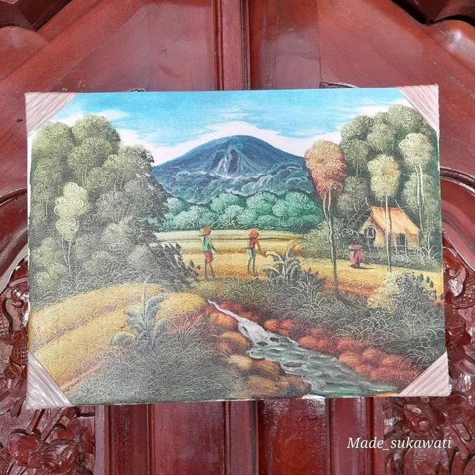 populer] Lukisan Kanvas Pemandangan sawah gunung tradisional bali 40cm x 30cm
