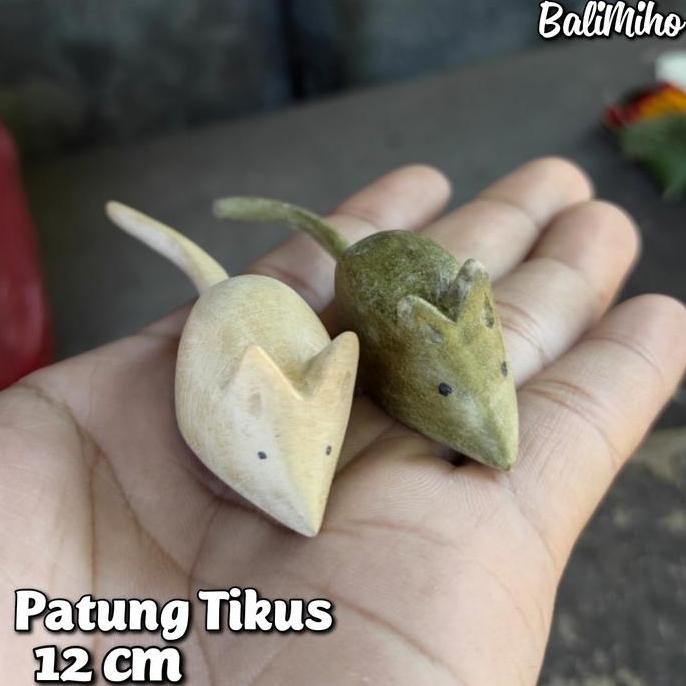 ><><><] Patung Tikus Kayu 12 cm/Tikus Kayu/Pajangan Tikus/Mouse Sculpture