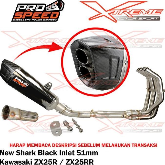 Ready Knalpot Prospeed Shark Black Kawasaki Zx25R 4 Cylinder Fullsystem