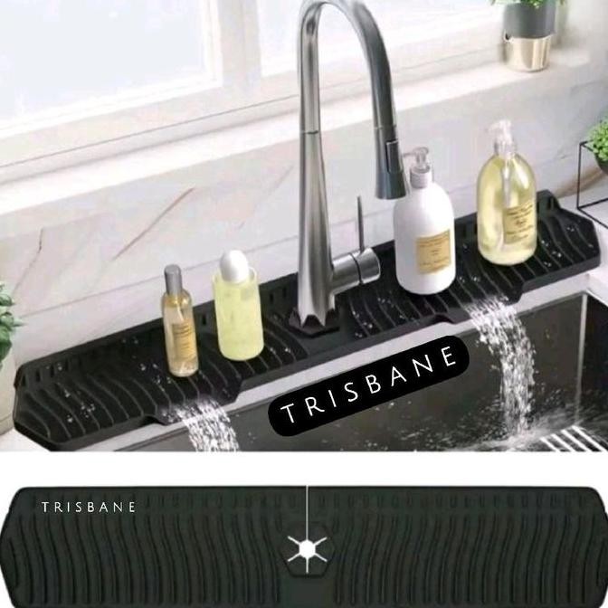 BEBAS ONGKIR - Matras Alas Rak Penadah Air Keran Dapur Cuci Piring Hitam Peralatan Kran Wastafel Fle