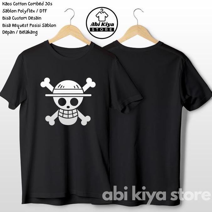 Kaos Baju Anime One Piece Distro Bendera Bajak Laut Topi Jerami Luffy
