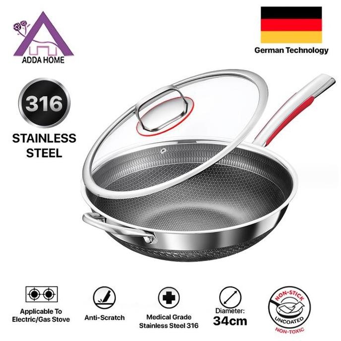 PREMIUM Wajan Wok Pan Stainless 304 Anti Gores Anti Lengket HS