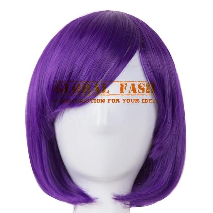 Wig Bob Ungu/ Wig Pendek Lurus / Wig Cosplay/ Rambut Palsu Full
