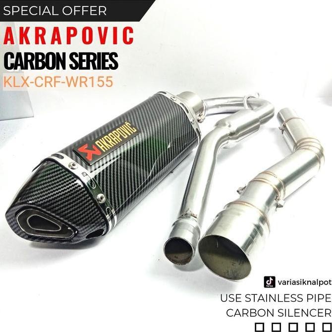 knalpot IMPORT AKRAPOVIC CARBON untuk klx crf wr155 Original