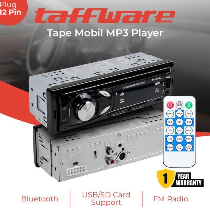 DF348>> Taffware Tape Mobil Audio Single DIN MP3 Player Bluetooth 5.0 60W dengan Remote Soket 12 PIN