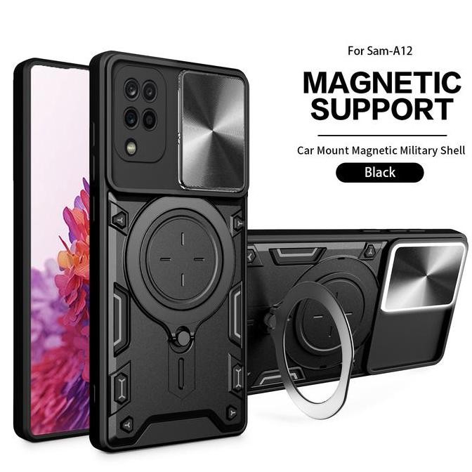 DB109 }} Samsung A12 - EvoX Army Flash Flip Lens Armor Case Shockproof