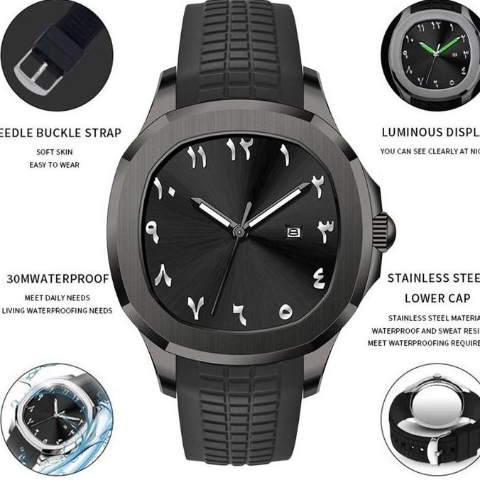 Guten Inc - Jam Tangan Pria Arabic Watch Silicone Strap