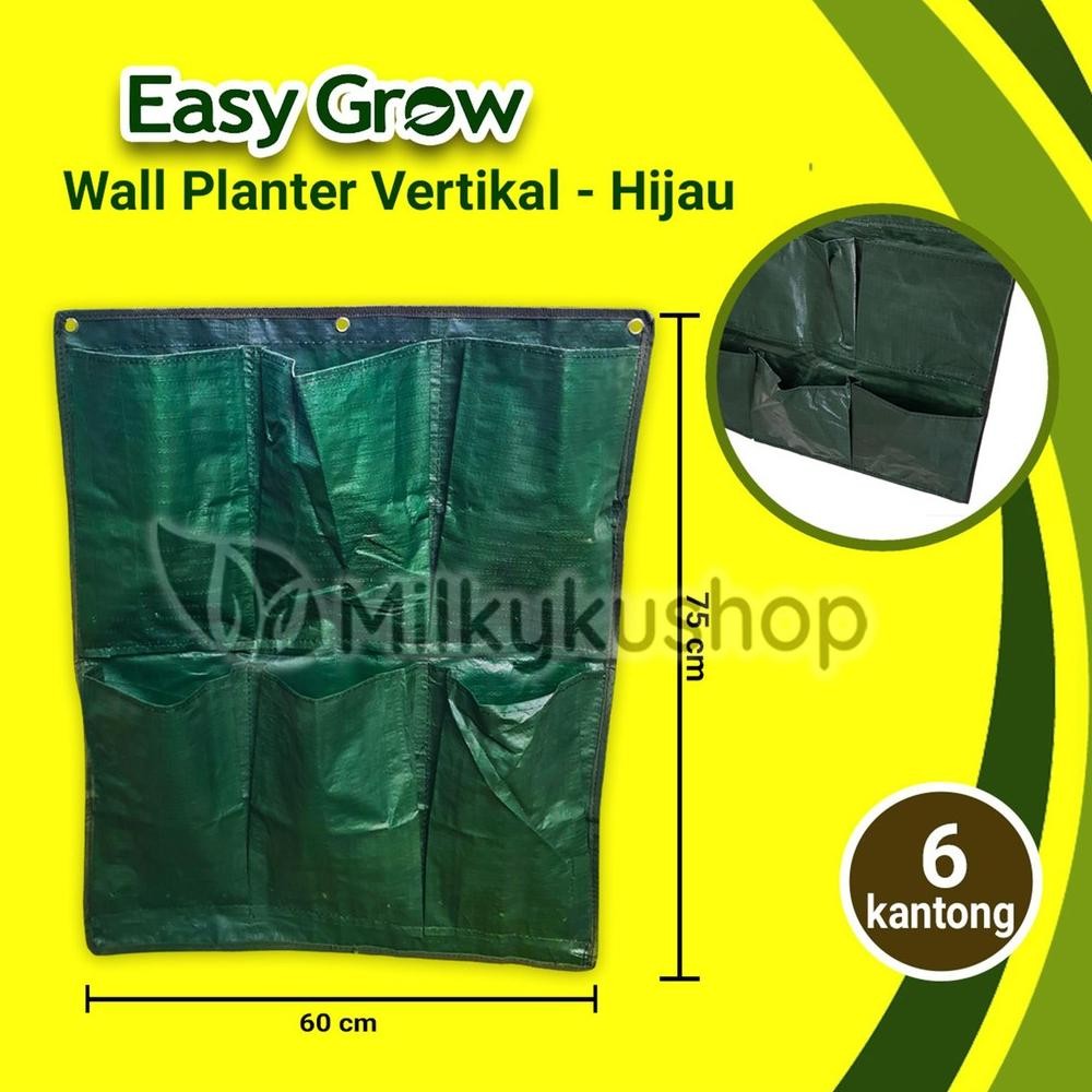 WALL PLANTER BAG EASY GROW VERTIKAL 6 KANTONG - HIJAU aSt