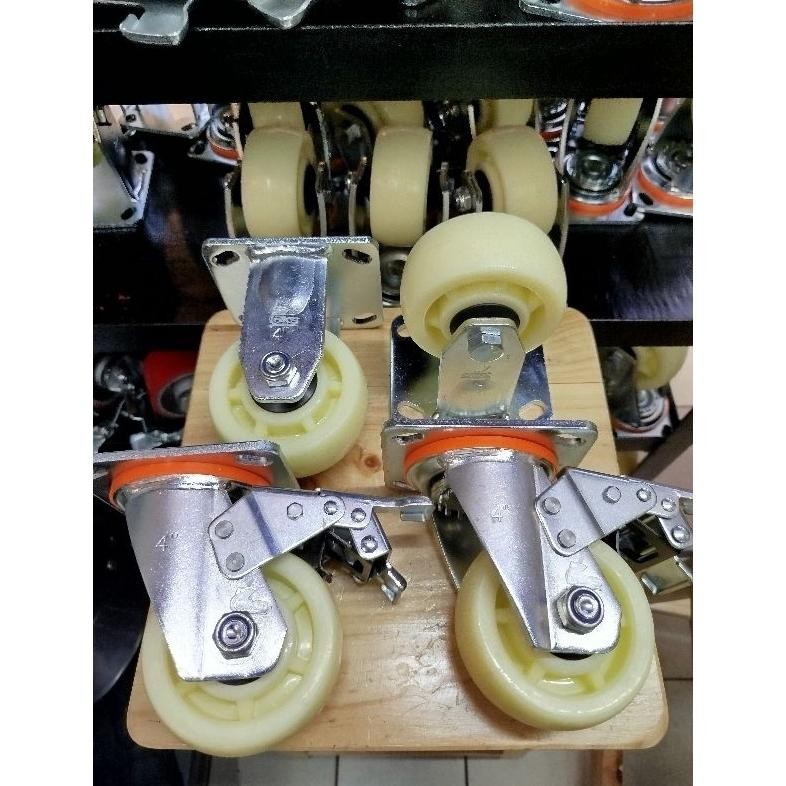 RKS - Roda 4" inch HT Nylon Heavy Duty Double bearing caster 1set ( 4pcs ) ( 2 Mati + 2 Rem) Roda tr