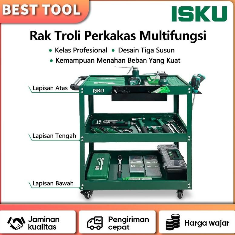 ISKU Trollies Bengkel Rak 3 Susun Trolly Trolley perkakas tools Tool Cart Rak /Alat Perkakas Trolly 