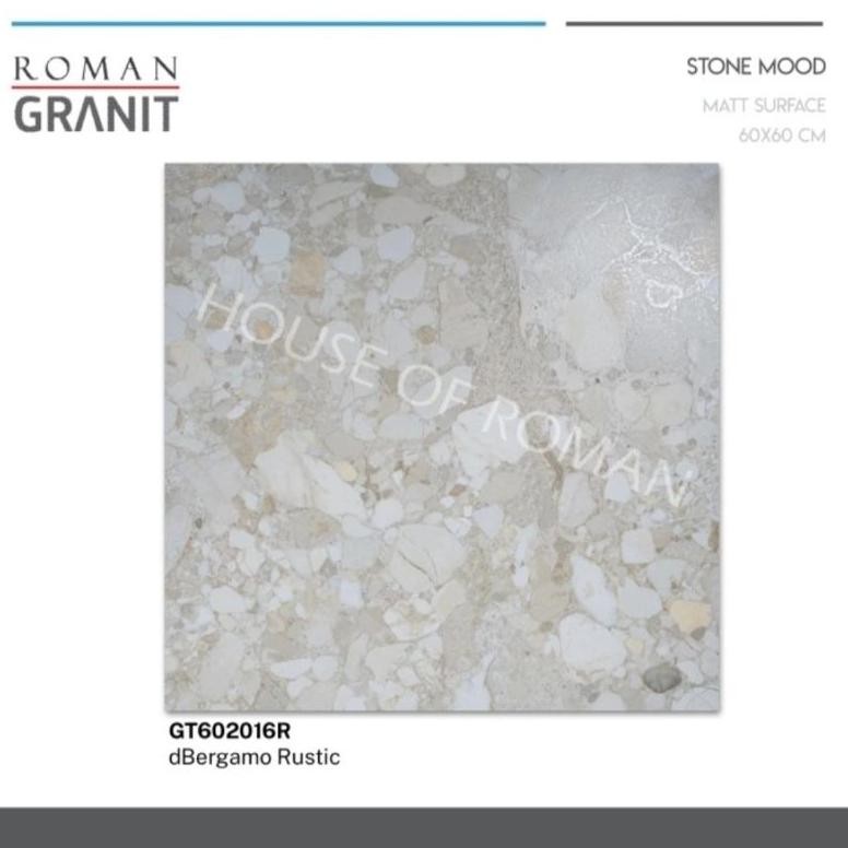 Roman Granit 60x60 dBergamo Rustic (Stone Mood) / Lantai Granit Motif Terrazo / Lantai Rumah Rustic 