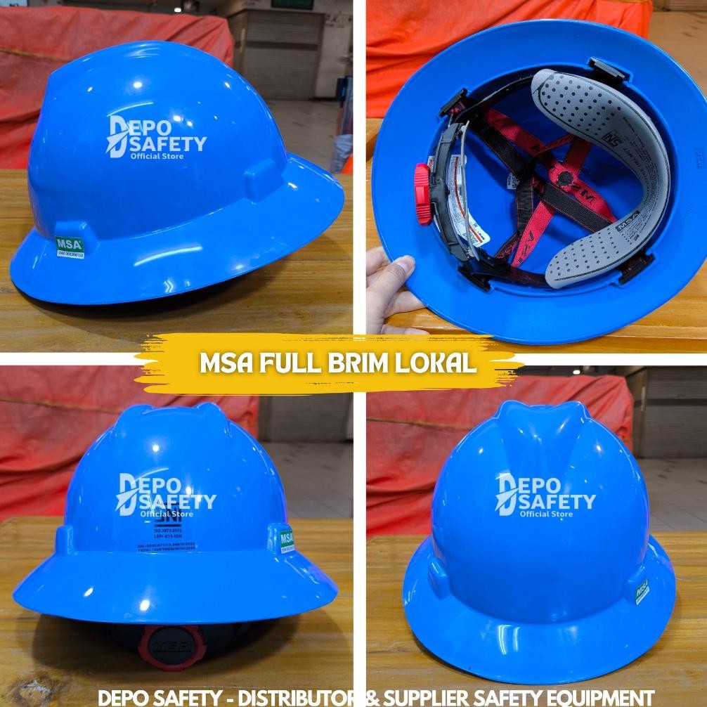 HELM SAFETY PROYEK MSA FULL BRIM BIRU FASTRACK PLUS TALI DAGU - HELM PROYEK SAFETY MSA aSt