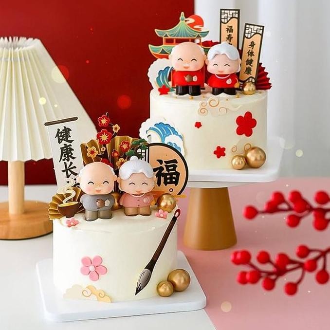 Topper Aklirik Imlek Set Chinese Style Kakek Nenek Cake Topper Dekorasi Birthday