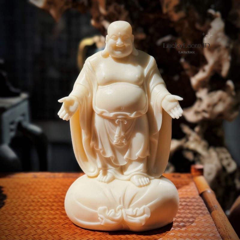 Patung Buddha Maitreya Perut Besar Gading untuk Kekayaan dan Kedamaian