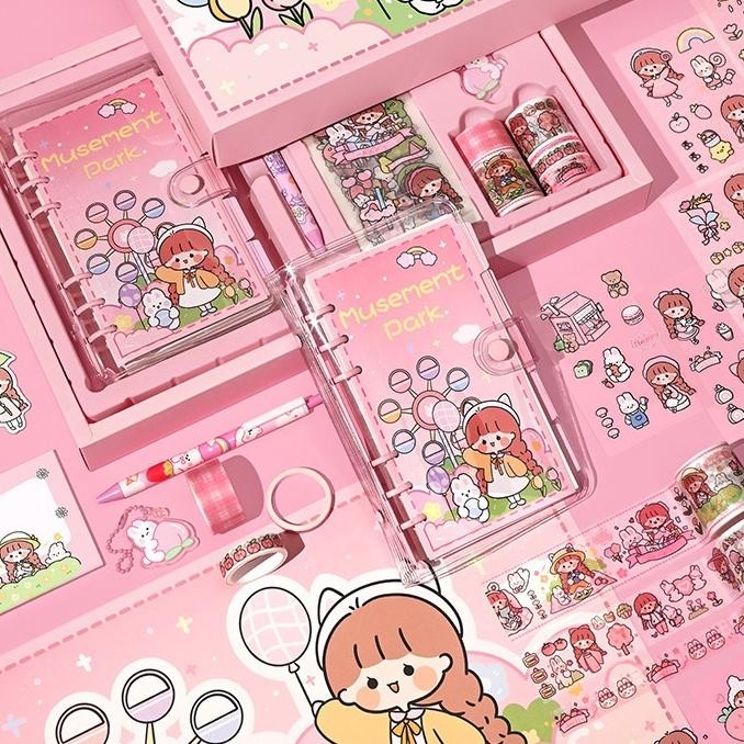 

Gift Box Set Planner Book Stier Notebook Pen Binder 6 Ring Sakur Kado Spesial B006