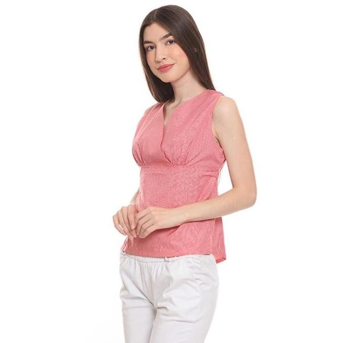 Basix - Birdella Sleeveless Blouse Pink - Atasan Tanpa Lengan V-Neck