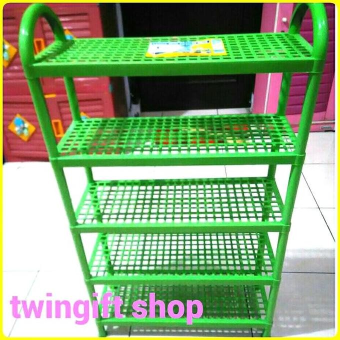 Rak Sepatu Plastik Susun 5, Hijau, Ungu Dan Pink