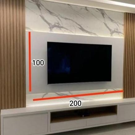 backdrop tv gantung minimalis + lampu LED TV 50 inc _ 65 inc