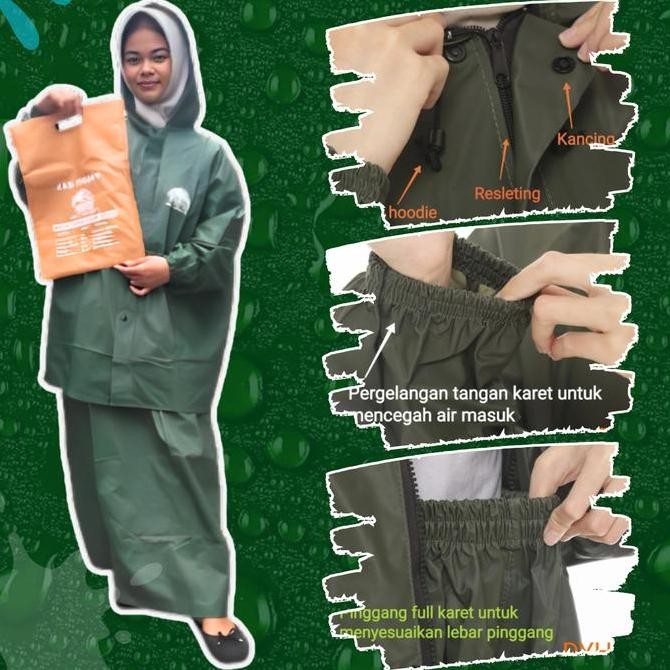 TERBARU - Jas Hujan Mantel Poncho Jas Hujan Warna HIjau Army Model Setelan Stelan Atas Dan Baju Bawa