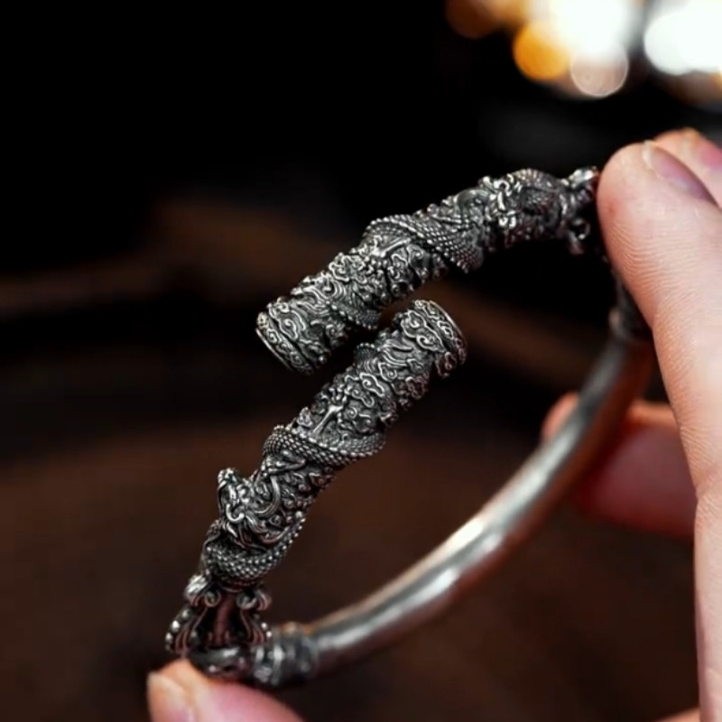 [Saror]Gelang Tongkat Emas Naga Pola Awan untuk Aksesori Pria