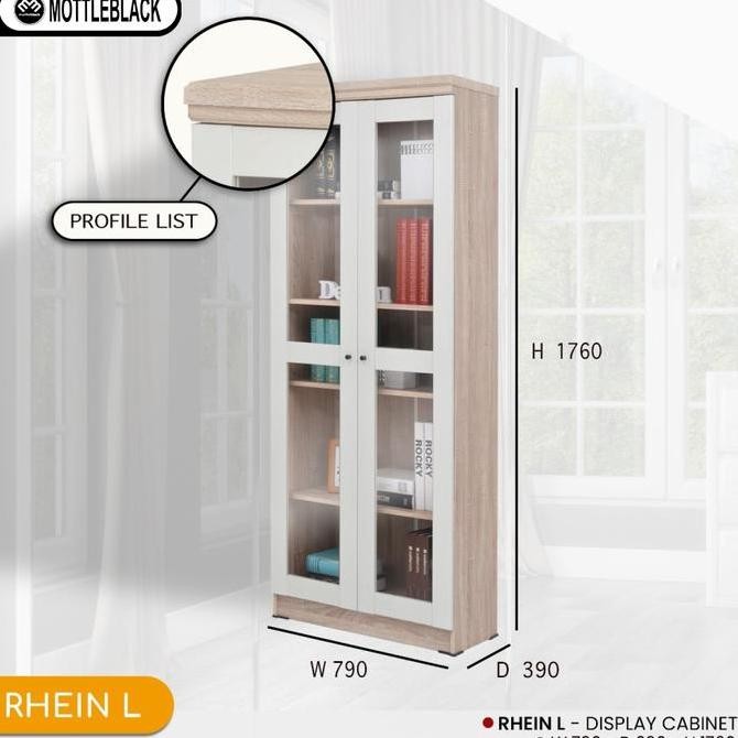 Blackmabel - Lemari Rak Hias Tinggi Kabinet Buku Piala Pintu Kaca 1