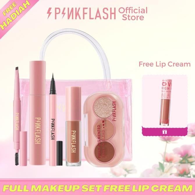 PINKFLASH Eye Makup Set 3 Shades Eyeshadow Matte Liquid Lipstik Ombre
