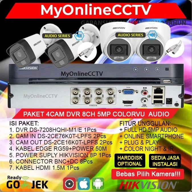 Grosir Paket Cctv Hikvision 4 Kamera 5Mp Colorvu Audio Dvr 8Ch 1Tb 2Tb 4Tb Cam Wifi