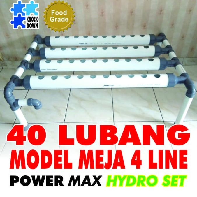 40 lubang model meja 4 line power max HIDROPONIK NFT / DFT Set + Bonus
