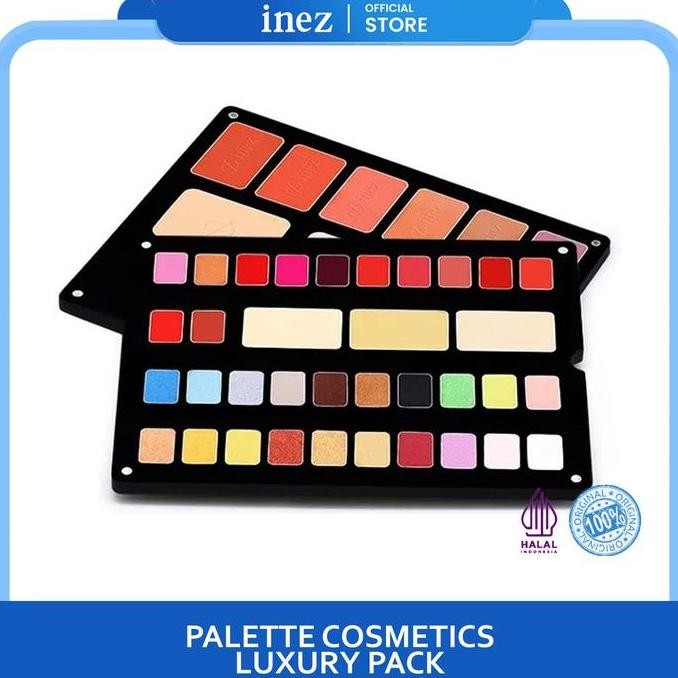 TERBARU - INEZ Palette Cosmetic With Luxury Pack Lengkap Eyeshadow Hitam Blush Fondation Pallet Waja