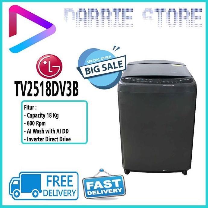 NEW LG TV2518DV3B MESIN CUCI LG TOP LOADING 18 KG INVERTER TV2518