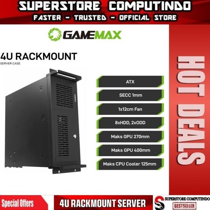 TERLARIS - Casing GameMax 4U Rackmount Server 4U Industrial ATX PC Case Metal Black