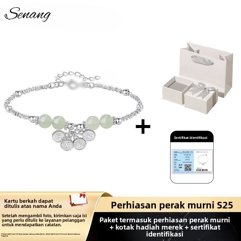 S25Gelang Giok Hetian Perak Murni Liontin Koin Tembaga Kotak Hadiah Sertifikat Hadiah untuk Pacar at